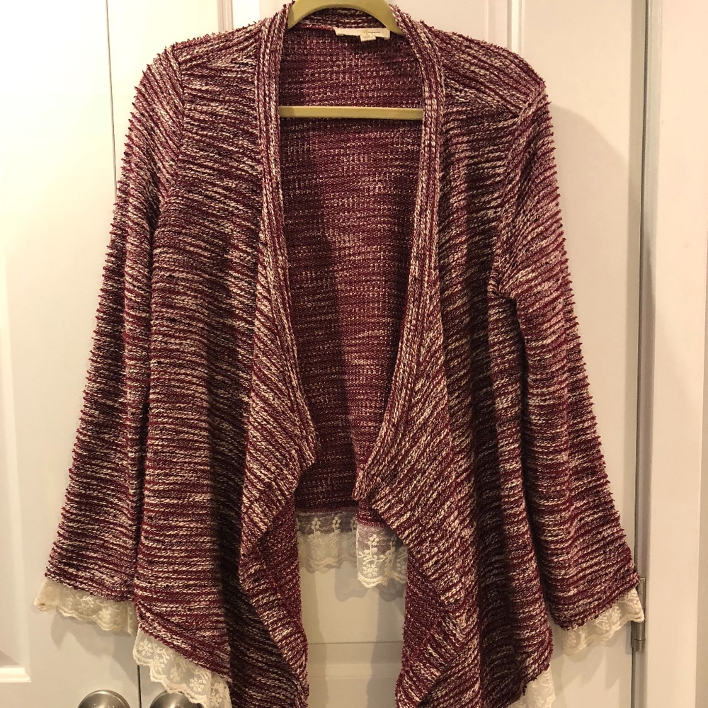 Maroon Cardigan with Lace Detailing